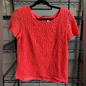 J. Crew coral lace short-sleeve T-shirt size 2